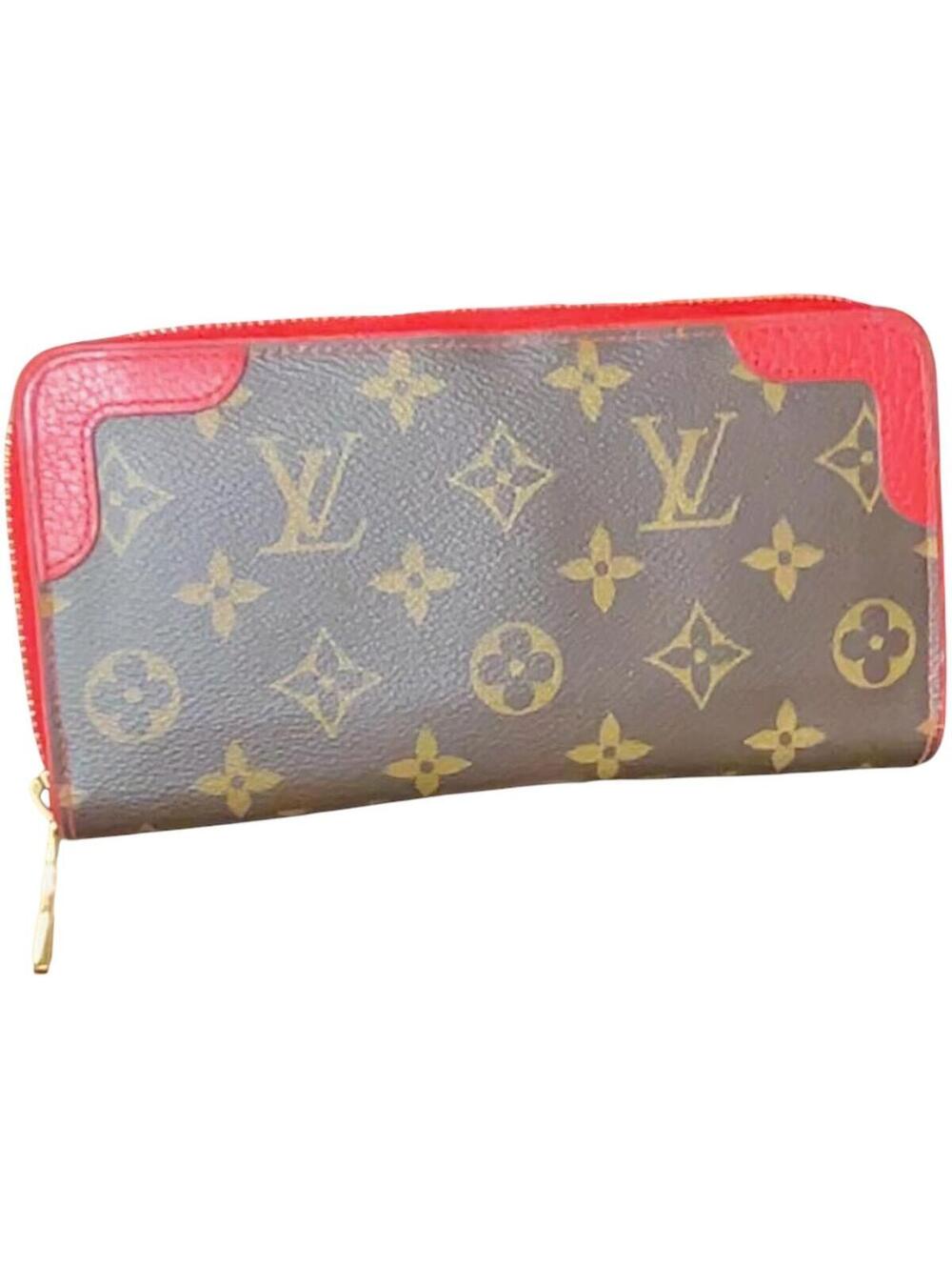 Louis Vuitton Monogram Canvas Red Leather Zip Around Wallet